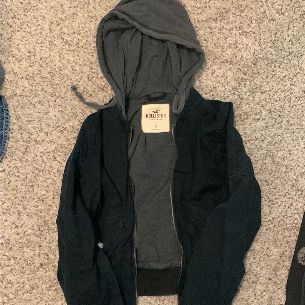 Hollister Black and Gray Hooded Jacket